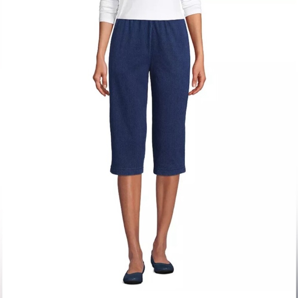 Lands End Pants Size Large Capri Sport Stretch Knit Navy